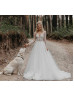 Sheer Long Sleeve Ivory Lace Tulle Boho Wedding Dress